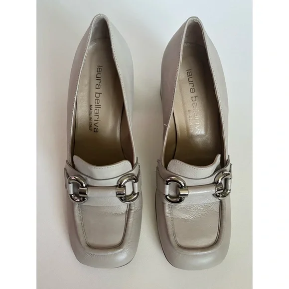 Laura Bellariva Taupe Leather Bit Loafers in Sky Gray Size 38/8~ Excellent - Picture 1 of 7